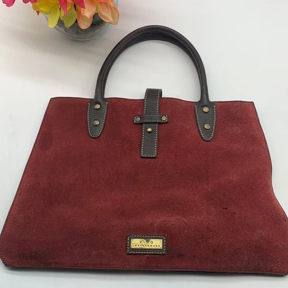 Fino Leatherware Red Suede Bag Made in Italy. BRN1574A